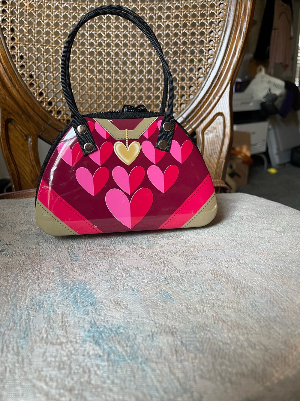 Heart-Print Dome Mini Bag in Pink & Fuchsia